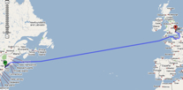 Google Maps line across the Atlantic